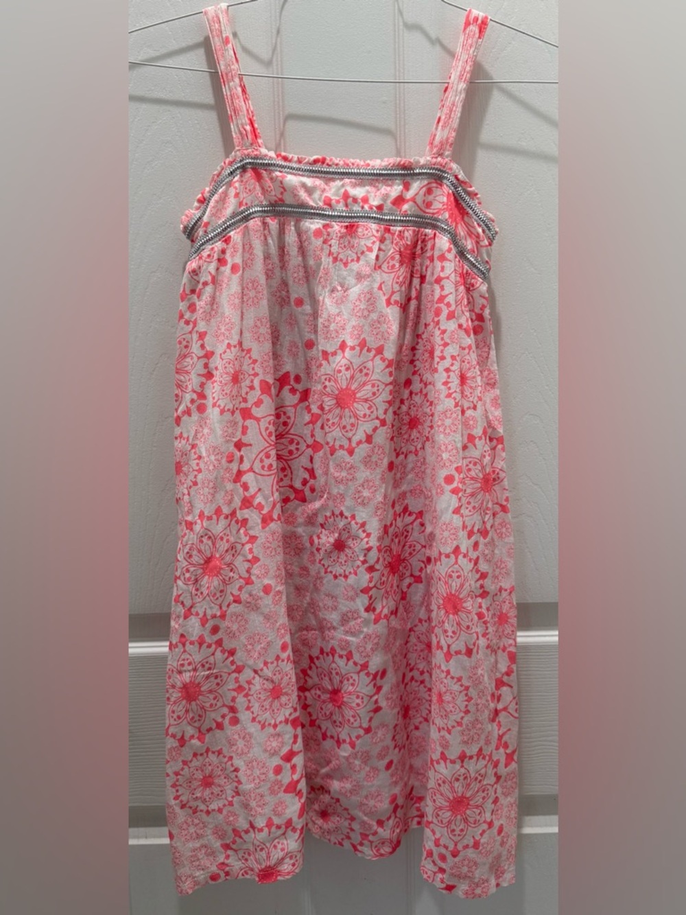 Old Navy Coral and White Floral Print Dress Large 10-12